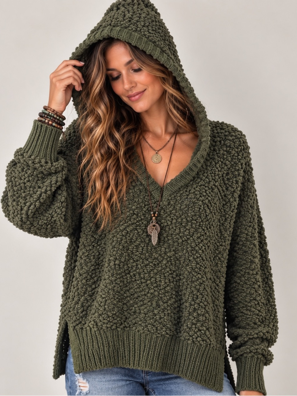 Favlux Size Small Cozy Hooded Boho Sweater Practical Magic Vibes